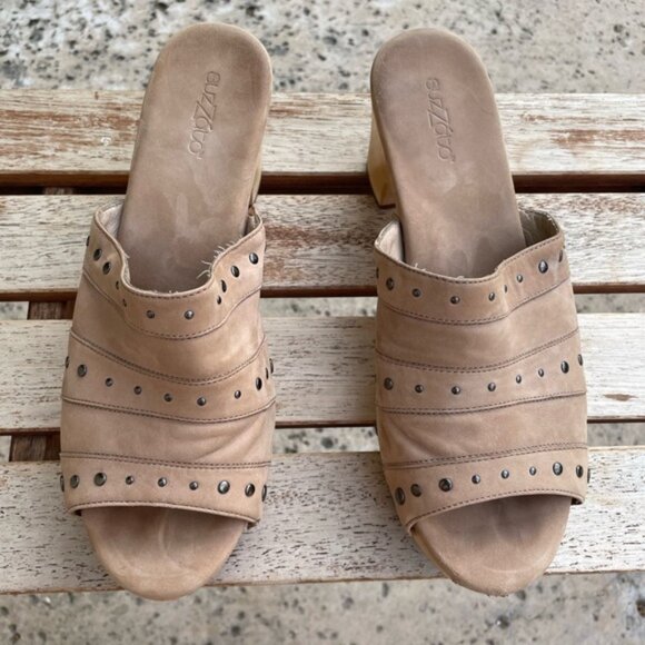 Beige Studded Open-Toe Suede Clogs Suzzato Women's Size 9 - Picture 9 of 9